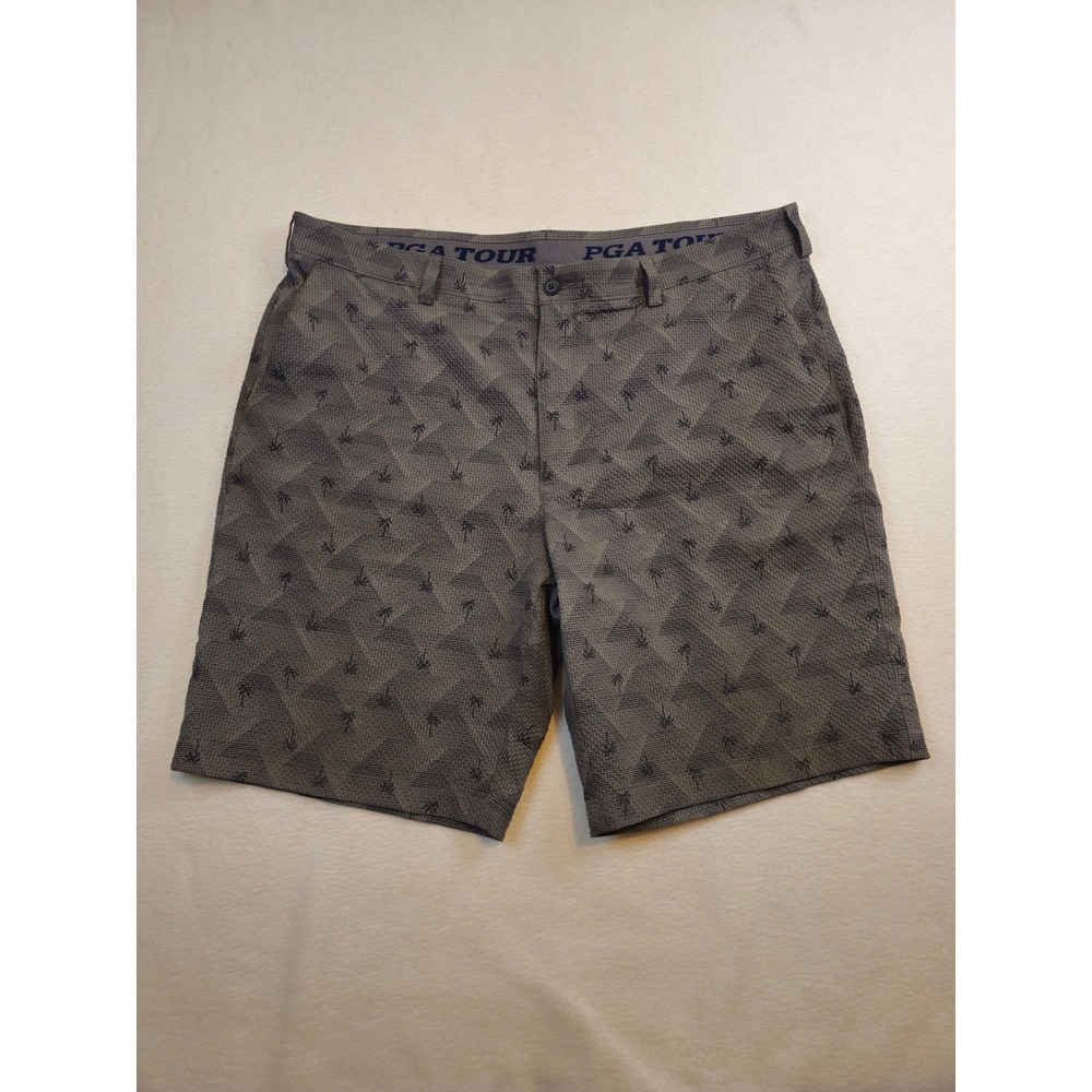 PGA Tour Mens Grey Geometric Palm Tree‎ Print Golf Shorts Size 40 AZ1252